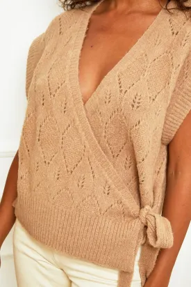 Emma Knit Wrap Vest in Camel