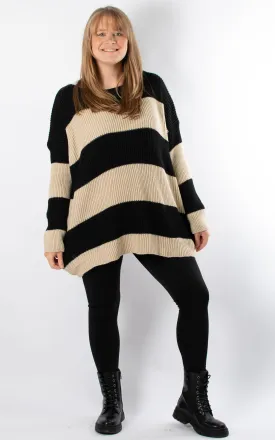 Stripe Knit Jumper | Black & Beige