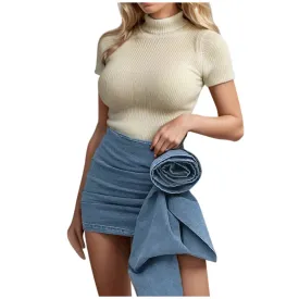 2024 Women's Mini Denim Skirt Vintage Straight Sexy Ripped Raw Short Skirt