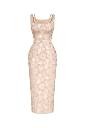 Amara Pegged Sleeveless Brocade Midi Dress