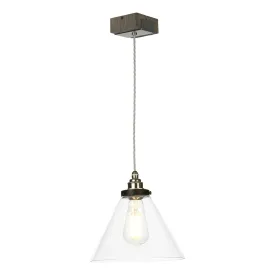 Aspen Single Pendant In Silver Birch Effect/Hand Painted Wood Effect & Glass