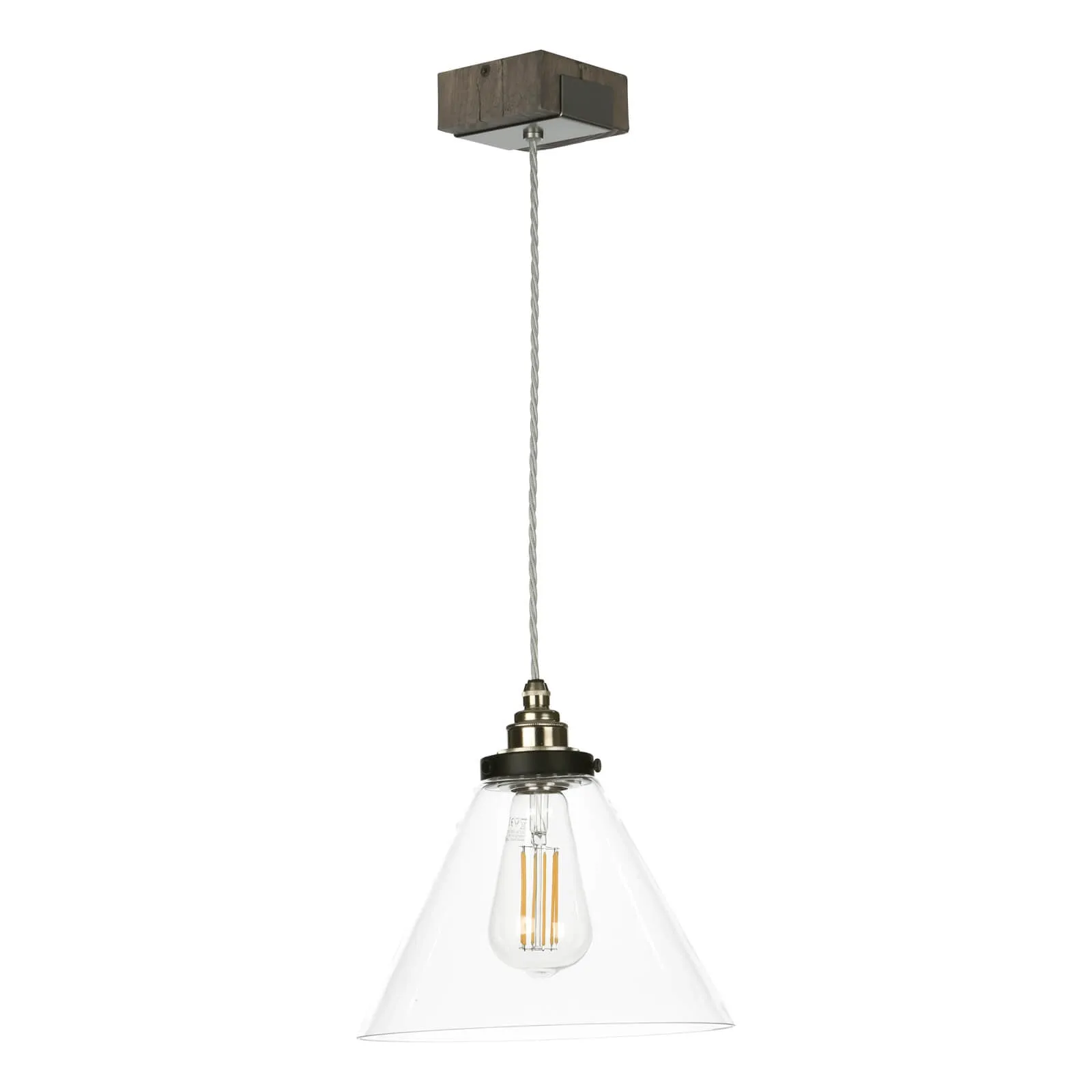 Aspen Single Pendant In Silver Birch Effect/Hand Painted Wood Effect & Glass