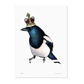 Birds In Hats Print - Magpie in a Crown A4