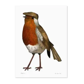 Birds In Hats Print - Robin in Flat Cap A4