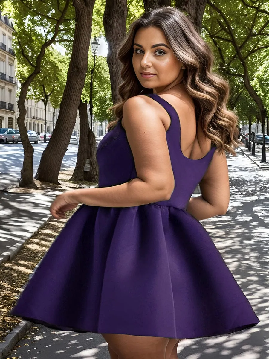 Chic Square Neck Open Back A-line Satin Homecoming Dress