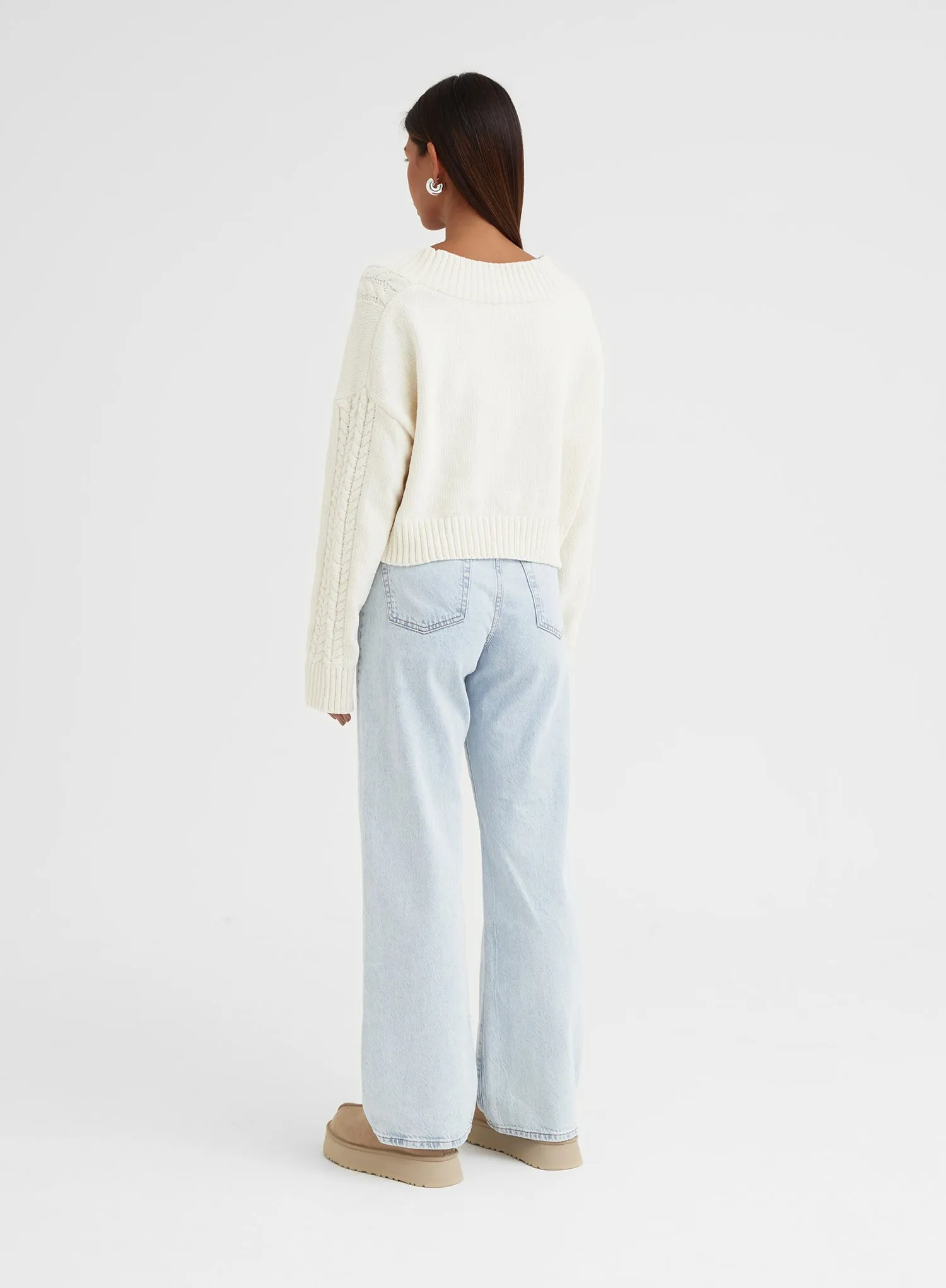 Cream Boucle Cable Knit Jumper - Mariella