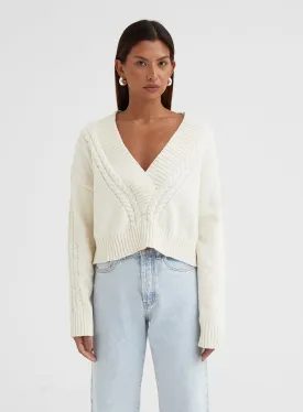 Cream Boucle Cable Knit Jumper - Mariella