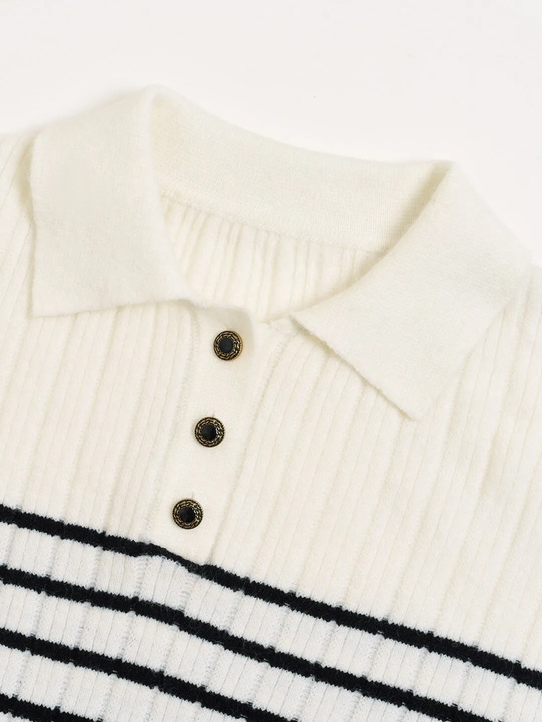 Davian Striped White Polo Knit Top