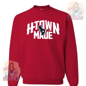 Htown Made WHITE Font on Red sweater