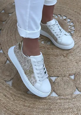 Karen Beige Glitter Side Trainers