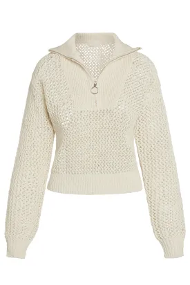 Lisbon Quarter Zip Sweater - Ivory Petit Crochet