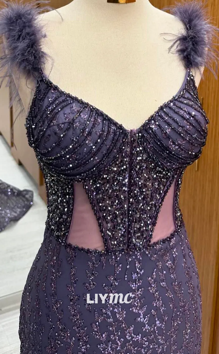 LP2244 - Sweetheart Sleeveless Appliques Sheer Beaded Sparkly Prom Dress Cocktail Dress