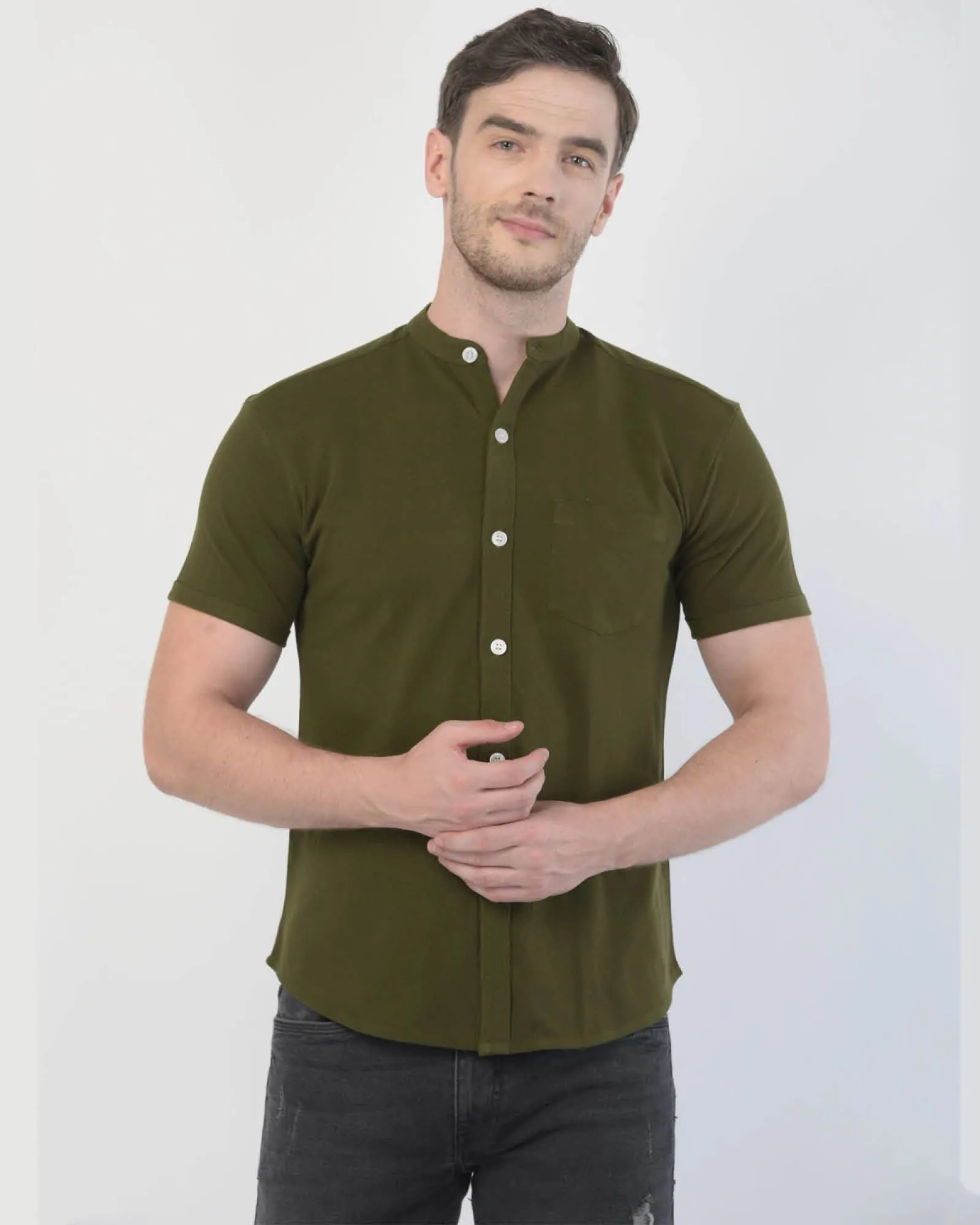 Melange Original Pique Shirt: Dark Olive Green