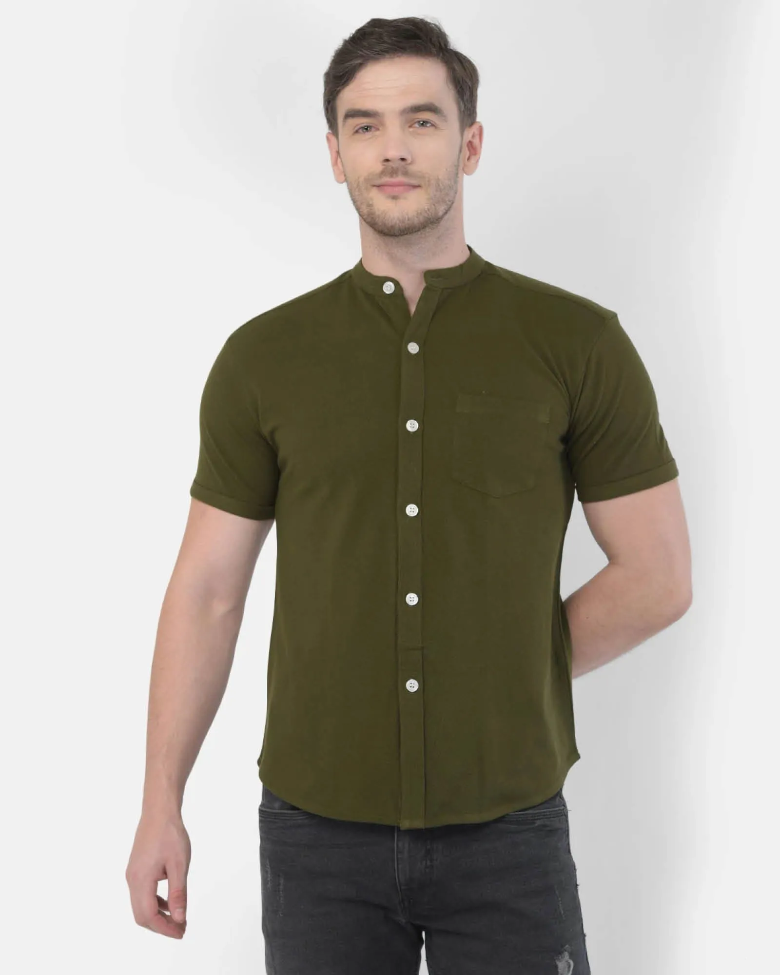 Melange Original Pique Shirt: Dark Olive Green