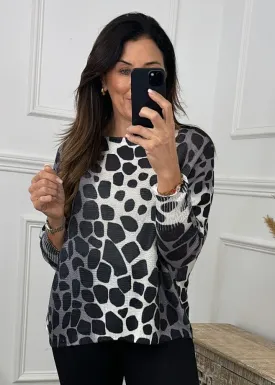 Nancy Beige/Grey Pebble Print Top