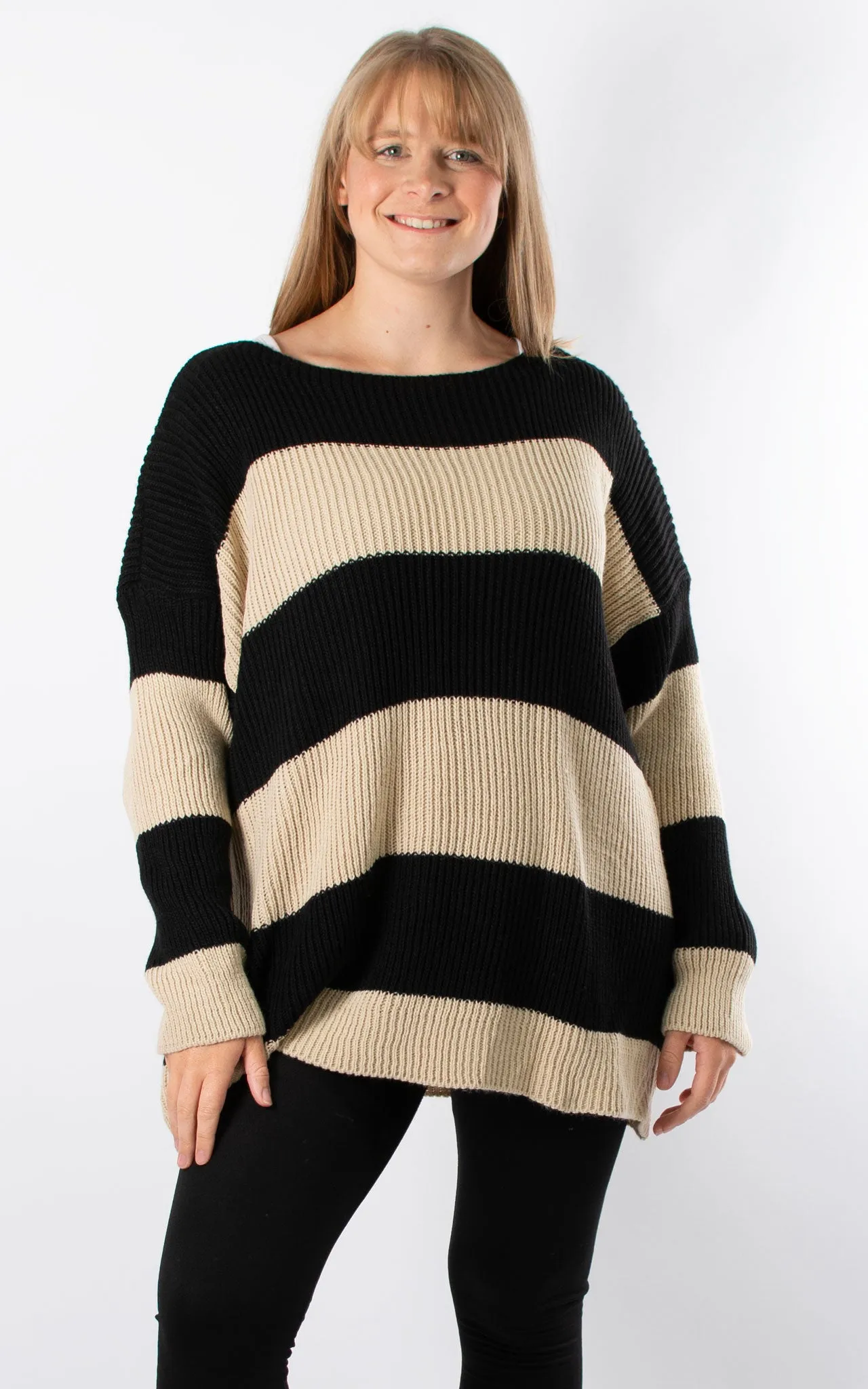 Stripe Knit Jumper | Black & Beige