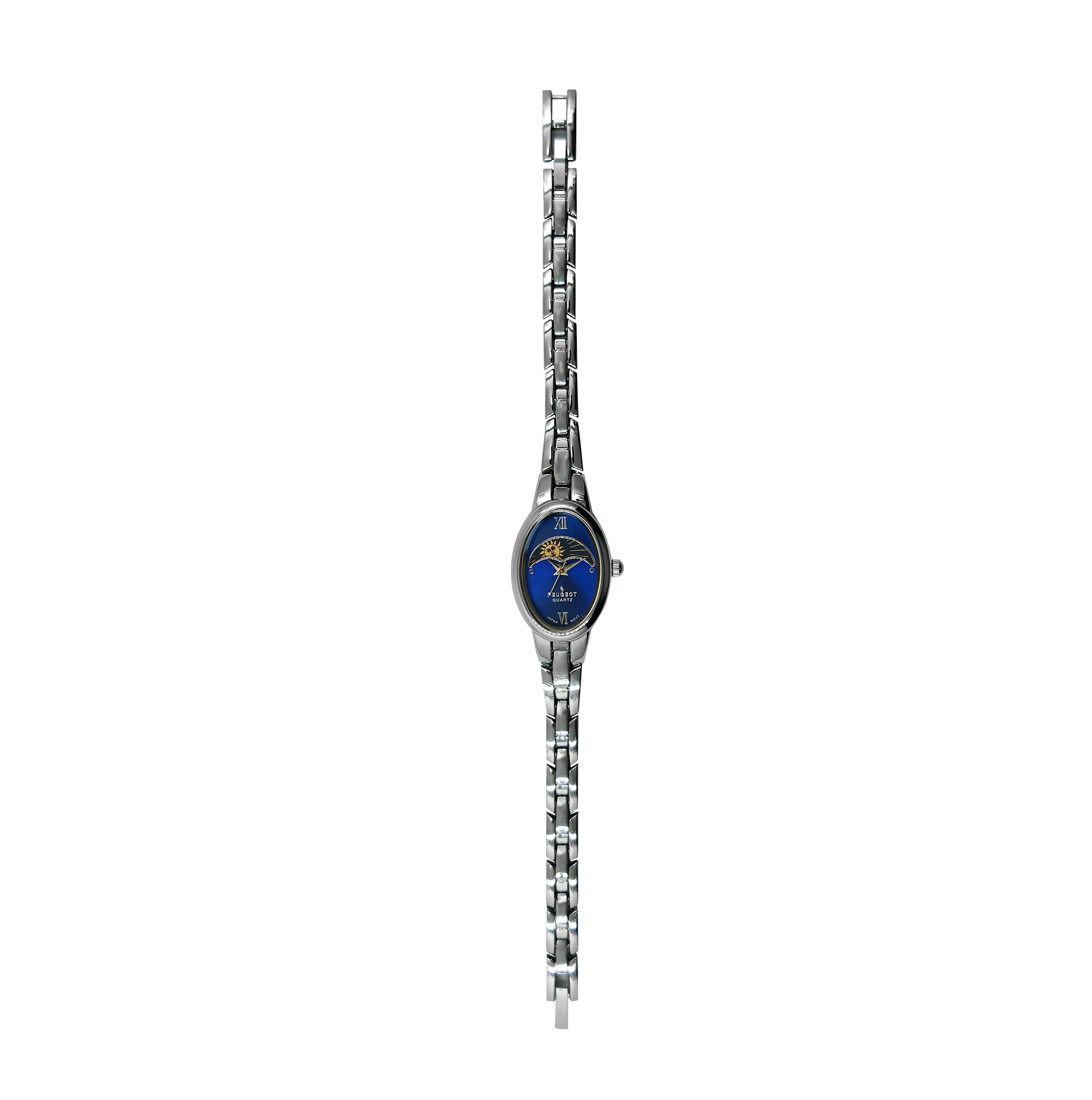 Women's Silver 30x25mm Sun Moon Blue Dial Link Bracelet Watch