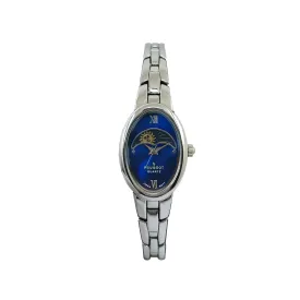 Women's Silver 30x25mm Sun Moon Blue Dial Link Bracelet Watch