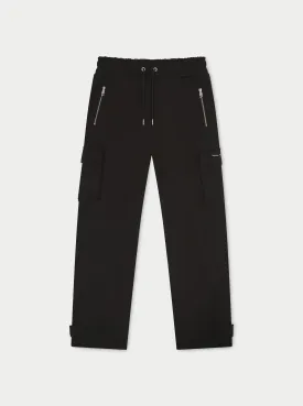 ZIP DETAIL WIDE LEG JERSEY CARGO JOGGERS - BLACK